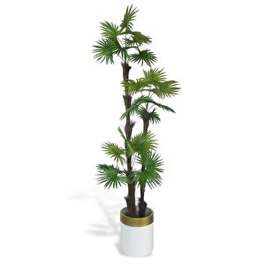 Yapay Ağaç Palmiye Fanpalm 3katlı 24yaprak Gold Kemerli Beyaz Saksıda 165*65cm