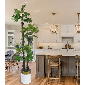 Yapay Ağaç Palmiye Fanpalm 3katlı 24yaprak Gold Kemerli Beyaz Saksıda 165*65cm