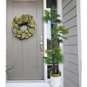 Yapay Ağaç Palmiye Fanpalm 3katlı 24yaprak Gold Kemerli Beyaz Saksıda 165*65cm