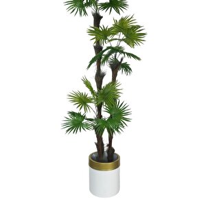 Yapay Ağaç Palmiye Fanpalm 3katlı 24yaprak Gold Kemerli Beyaz Saksıda 165*65cm