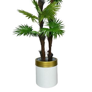 Yapay Ağaç Palmiye Fanpalm 3katlı 24yaprak Gold Kemerli Beyaz Saksıda 165*65cm