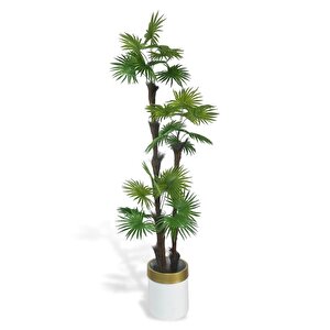 Yapay Ağaç Palmiye Fanpalm 3katlı 24yaprak Gold Kemerli Beyaz Saksıda 165*65cm
