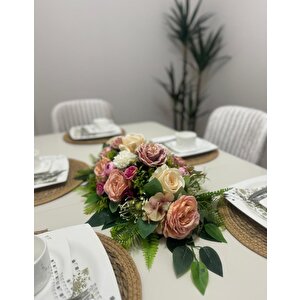 Yapay Çiçek Yemek Masası Çiçeği Pudra Şakayık Krem Gül Yapay Masa Çiçeği