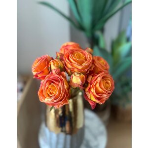 Yapay Çiçek Kuru Gül Turuncu Renk 6çiçek 4tomurcuk 10lu Demet Gelin Çiçeği Buketi