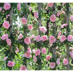 Yapay Çiçek Sarkan Ve Dolanan Sarmaşık Pembe Gül Yapay Sarmaşık 200cm