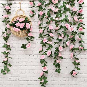 Yapay Çiçek Sarkan Ve Dolanan Sarmaşık Pembe Gül Yapay Sarmaşık 200cm