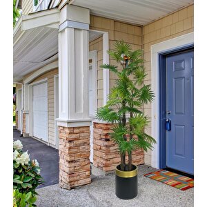Yapay Ağaç Yelpaze Palmiye 4katlı Fanpalm 32 Yaprak Altın Kemerli Siyah Saksıda 170*65cm