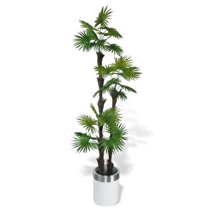 Yapay Ağaç Palmiye Fanpalm 3katlı 24yaprak Gümüş Kemerli Beyaz Saksıda 165*65cm