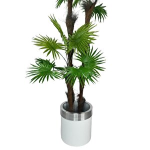Yapay Ağaç Palmiye Fanpalm 3katlı 24yaprak Gümüş Kemerli Beyaz Saksıda 165*65cm