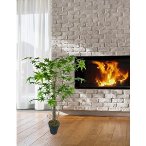 Yapay Ağaç Yeşil Japon Akçaağacı 100x70cm Siyah Plastik Saksılı