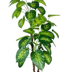 Yapay Çiçek Difenbahya Sarı Yeşil 3katlı 160cm 54yaprak Siyah Plastik Saksıda Yapay Bitki