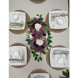 Yapay Çiçek Yemek Masası Çiçeği Mor Pastel Şakayık Gül Yapay Masa Çiçeği