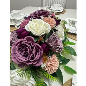 Yapay Çiçek Yemek Masası Çiçeği Mor Pastel Şakayık Gül Yapay Masa Çiçeği