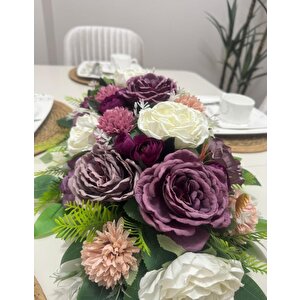 Yapay Çiçek Yemek Masası Çiçeği Mor Pastel Şakayık Gül Yapay Masa Çiçeği