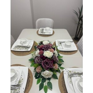 Yapay Çiçek Yemek Masası Çiçeği Mor Pastel Şakayık Gül Yapay Masa Çiçeği