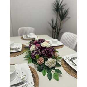 Yapay Çiçek Yemek Masası Çiçeği Mor Pastel Şakayık Gül Yapay Masa Çiçeği