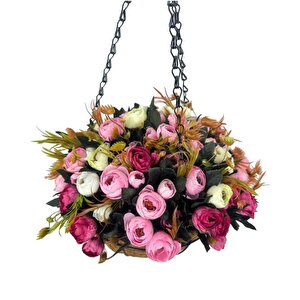 Yapay Çiçek Sarkaç Askılı Makreme Sepette Erengül Fuşya Pembe Çiçek Sepeti