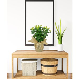 Yapay Çiçek Keten Saksıda Okaliptus Yeşil 12dal 40cm Salon Çiçeği Yapay Bitki
