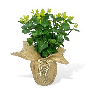 Yapay Çiçek Keten Saksıda Okaliptus Yeşil 12dal 40cm Salon Çiçeği Yapay Bitki