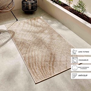 Leke Tutmaz İç Dış Mekan Bej Renk Desenli Halı Kilim 80 X 150 Cm