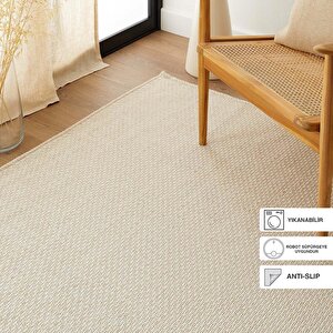 Yıkanabilir Jüt Görünümlü Krem Renk Hasır Desenli Halı Kilim 200 X 290 Cm