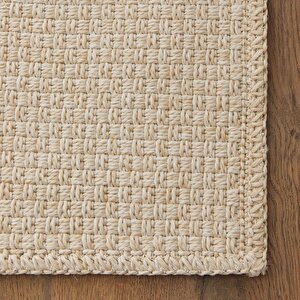 Yıkanabilir Jüt Görünümlü Krem Renk Hasır Desenli Halı Kilim 200 X 290 Cm
