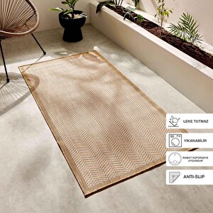 Leke Tutmaz İç Dış Mekan Bej Renk Balıksırtı Halı Kilim 80 X 150 Cm
