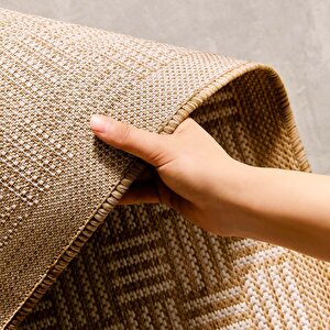 Leke Tutmaz İç Dış Mekan Bej Renk Hasır Desenli Halı Kilim 120 X 180 Cm