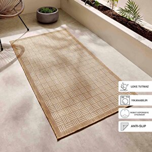 Leke Tutmaz İç Dış Mekan Bej Renk Hasır Desenli Halı Kilim 80 X 150 Cm