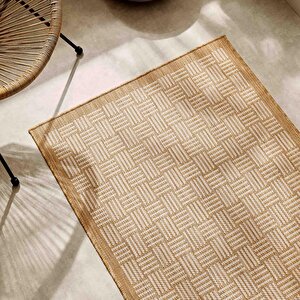 Ocean Home Textile Leke Tutmaz İç Dış Mekan Bej Renk Hasır Desenli Halı Kilim 80 X 150 Cm
