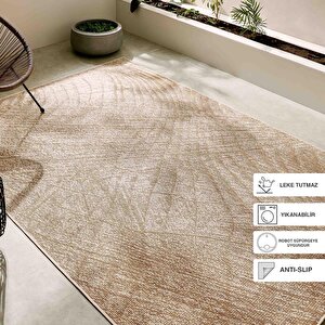 Leke Tutmaz İç Dış Mekan Bej Renk Desenli Halı Kilim 160 X 230 Cm