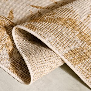 Leke Tutmaz İç Dış Mekan Bej Renk Tropikal Desenli Halı Kilim 80 X 150 Cm