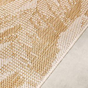 Ocean Home Textile Leke Tutmaz İç Dış Mekan Bej Renk Tropikal Desenli Halı Kilim 80 X 150 Cm