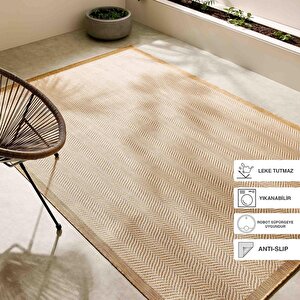 Leke Tutmaz İç Dış Mekan Bej Renk Balıksırtı Halı Kilim 160 X 230 Cm