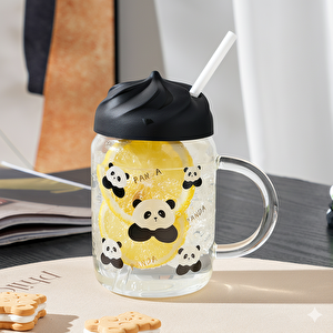 Pipetli Panda Cam Kupa, 12x7,5