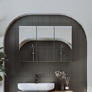 Banyo Dolabı Kulpsuz 3 Kapaklı Mdf 90 Cm Aynalı Banyo Üst Dolabı Atlantik Çam