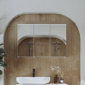 Banyo Dolabı Kulpsuz 3 Kapaklı Mdf 90 Cm Aynalı Banyo Üst Dolabı Beyaz