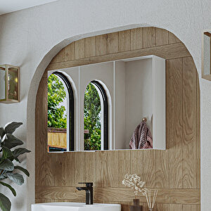 Banyo Dolabı Kulpsuz 3 Kapaklı Mdf 90 Cm Aynalı Banyo Üst Dolabı Beyaz
