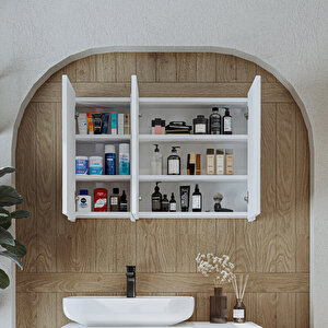 Roomart Banyo Dolabı Kulpsuz 3 Kapaklı Mdf 90 Cm Aynalı Banyo Üst Dolabı