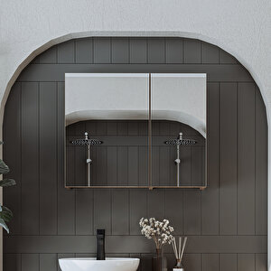 Banyo Dolabı Kulpsuz 2 Kapaklı Mdf 75 Cm Aynalı Banyo Üst Dolabı Atlantik Çam
