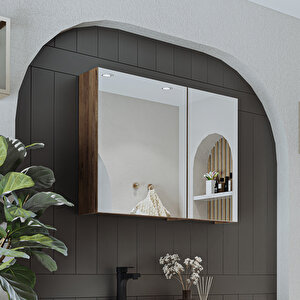Banyo Dolabı Kulpsuz 2 Kapaklı Mdf 75 Cm Aynalı Banyo Üst Dolabı Atlantik Çam