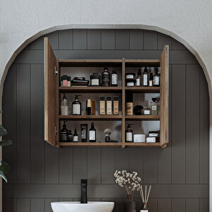Roomart Banyo Dolabı Kulpsuz 2 Kapaklı Mdf 75 Cm Aynalı Banyo Üst Dolabı