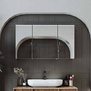 Banyo Dolabı Kulpsuz 3 Kapaklı Mdf 105 Cm Aynalı Banyo Üst Dolabı Atlantik Çam