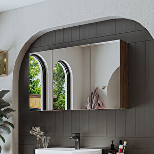 Banyo Dolabı Kulpsuz 3 Kapaklı Mdf 105 Cm Aynalı Banyo Üst Dolabı Atlantik Çam