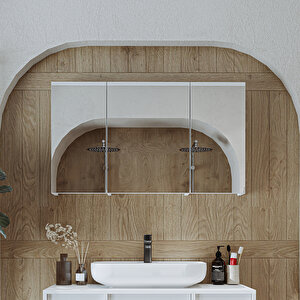 Banyo Dolabı Kulpsuz 3 Kapaklı Mdf 105 Cm Aynalı Banyo Üst Dolabı Beyaz