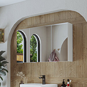 Banyo Dolabı Kulpsuz 3 Kapaklı Mdf 105 Cm Aynalı Banyo Üst Dolabı Beyaz