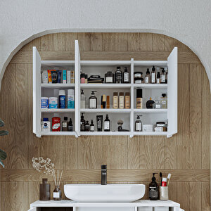 Roomart Banyo Dolabı Kulpsuz 3 Kapaklı Mdf 105 Cm Aynalı Banyo Üst Dolabı
