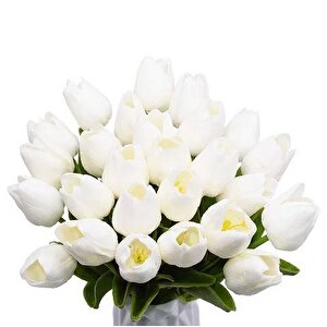 Yapay Çiçek Islak Lale Gerçeksi Doku 10lu Beyaz