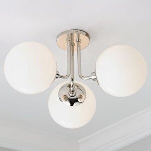 Metal Modern Krom Kaplama Tavan Plofyoner 3 Lü Opal Camlı Avize