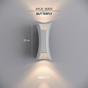 FoneLight Butterfly 22 cm Beyaz Alüminyum LED Duvar Apliği IP65 Dış Mekan Bahçe Balkon Teras Villa Cephe Aydınlatması 3000K